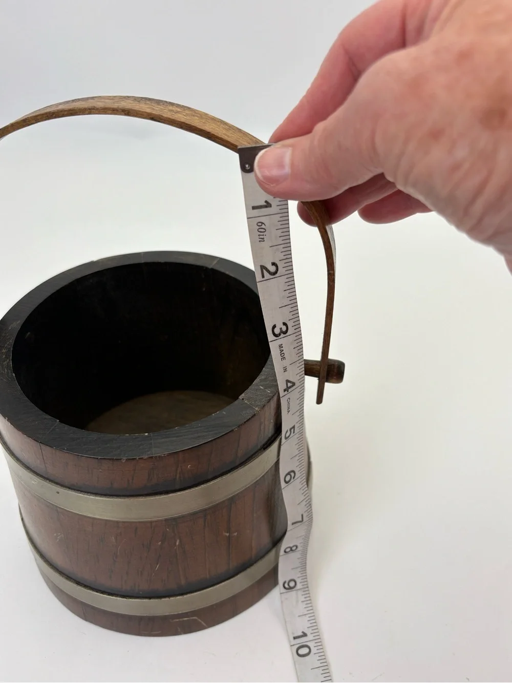 Vintage Wooden Rustic Bucket or Firkin - Brown and Brass